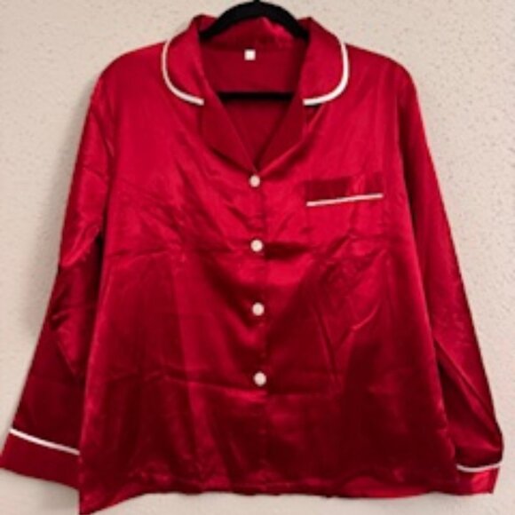 Pijama Satinada Borgoña de 2 Piezas (Burgundy Satin Pajama Set – 2 Piece) - Picture 1 of 16